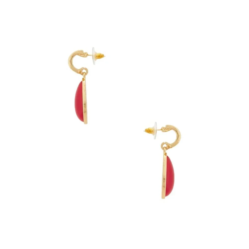 Gold Teardrop Red Stone Earrings